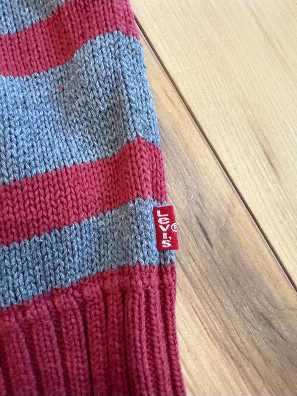 Levi's Men's Crewneck Sweater in Burgundy with Gray Stripes